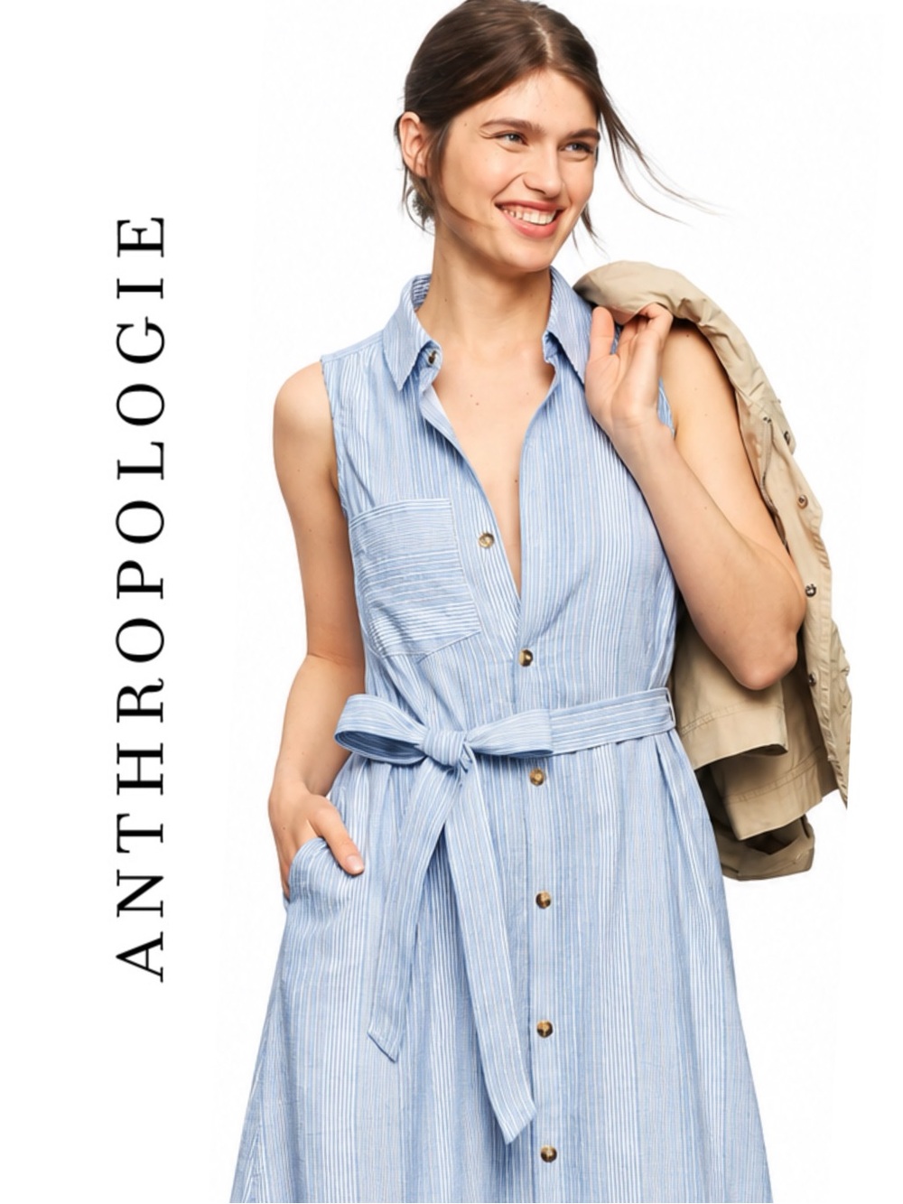 Anthropologie Maeve Mona 100% Cotton Maxi Shirtdress